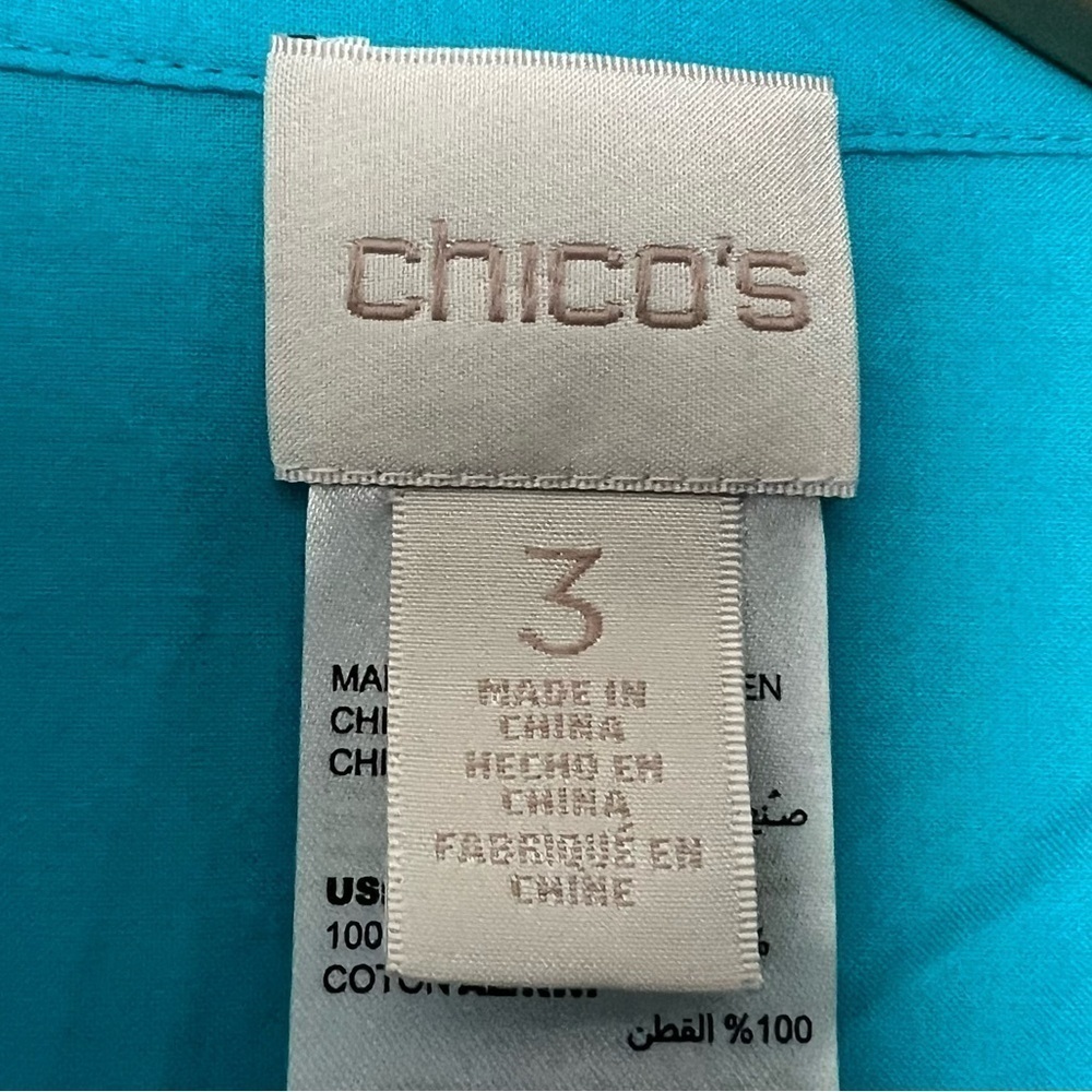 Chico's Turquoise Scalloped Embroidery Lace Cotton Tunic Top Classic Chic NEW - Picture 3 of 14
